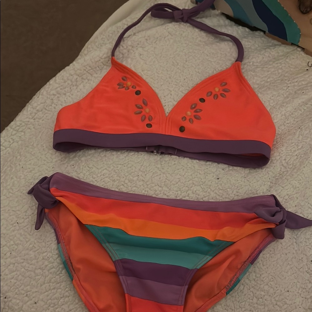 Colorful Bikini Set with Purple Trim